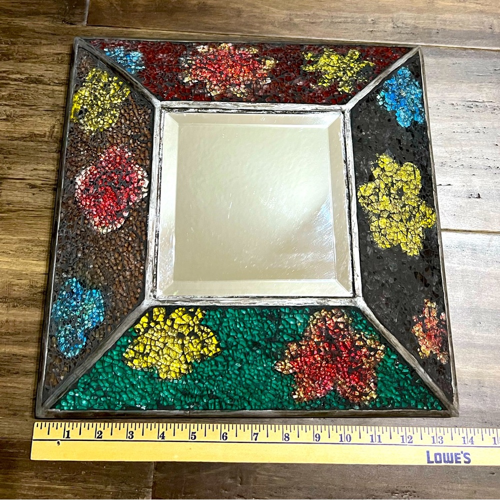 Gorgeous square beveled glass mosaic bedroom bathroom accent mirror.